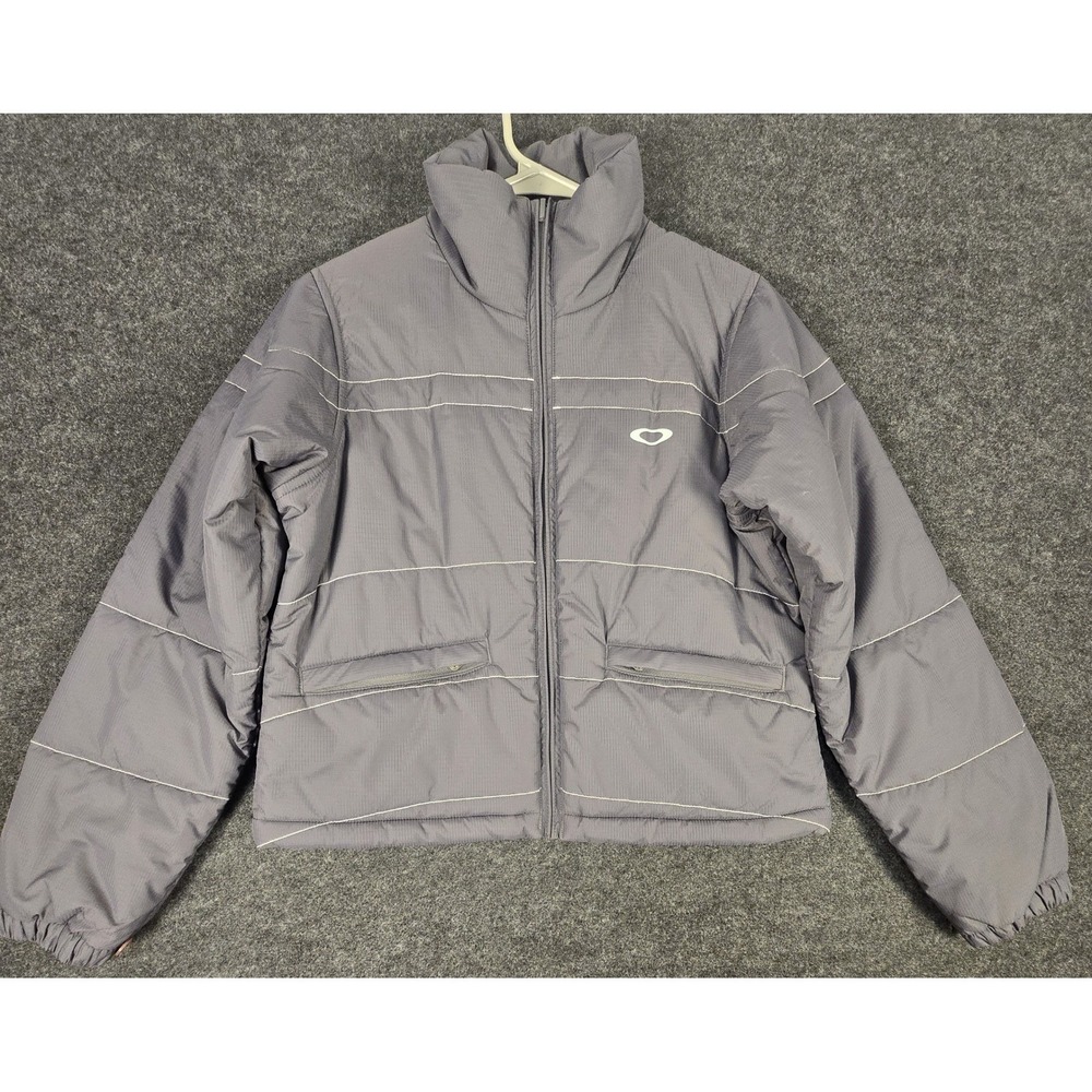 Oakley Puffer Jacket Womens Gray Full Zip Mock Neck Quilted Winter Outerwear